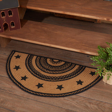 Farmhouse Jute Braided Rug Half Circle Stencil Stars Border 16.5
